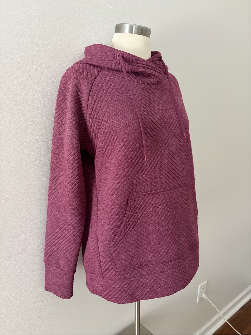 GreenTea Quilted Hooded Pullover Sweatshirt - Plum S Autumnal Layer - Picture 4 of 10